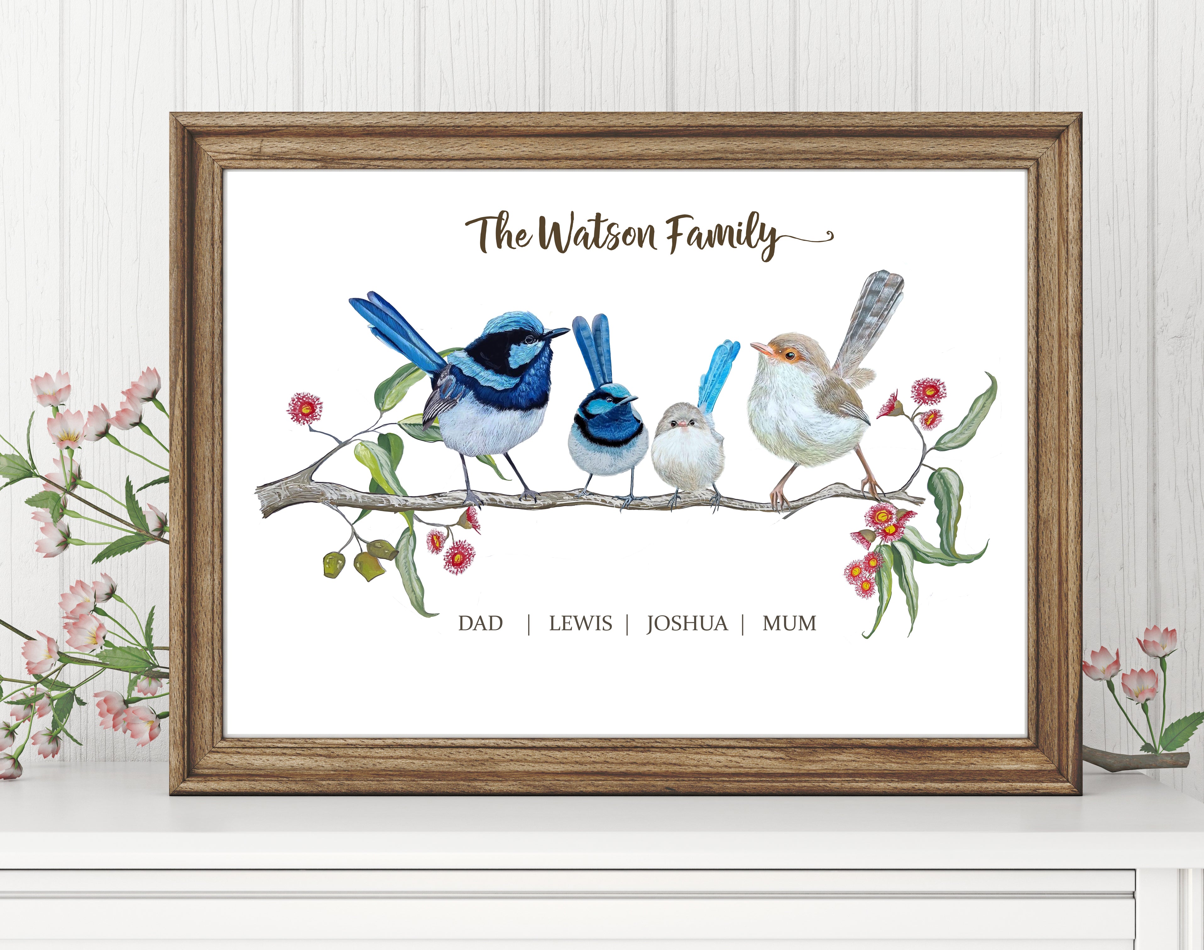 Personalised Blue Fairy Wren Family Print