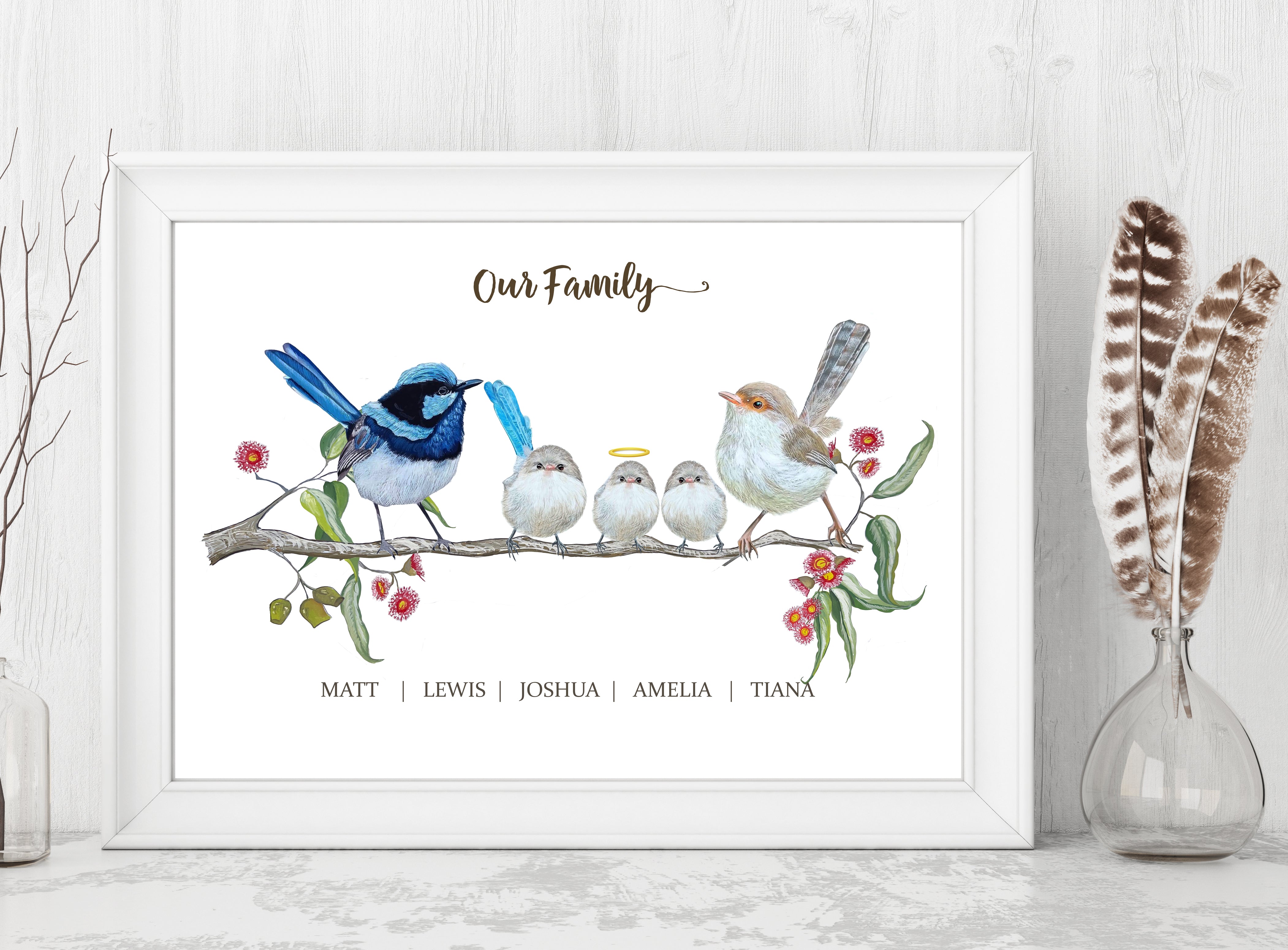 Personalised Blue Fairy Wren Family Print