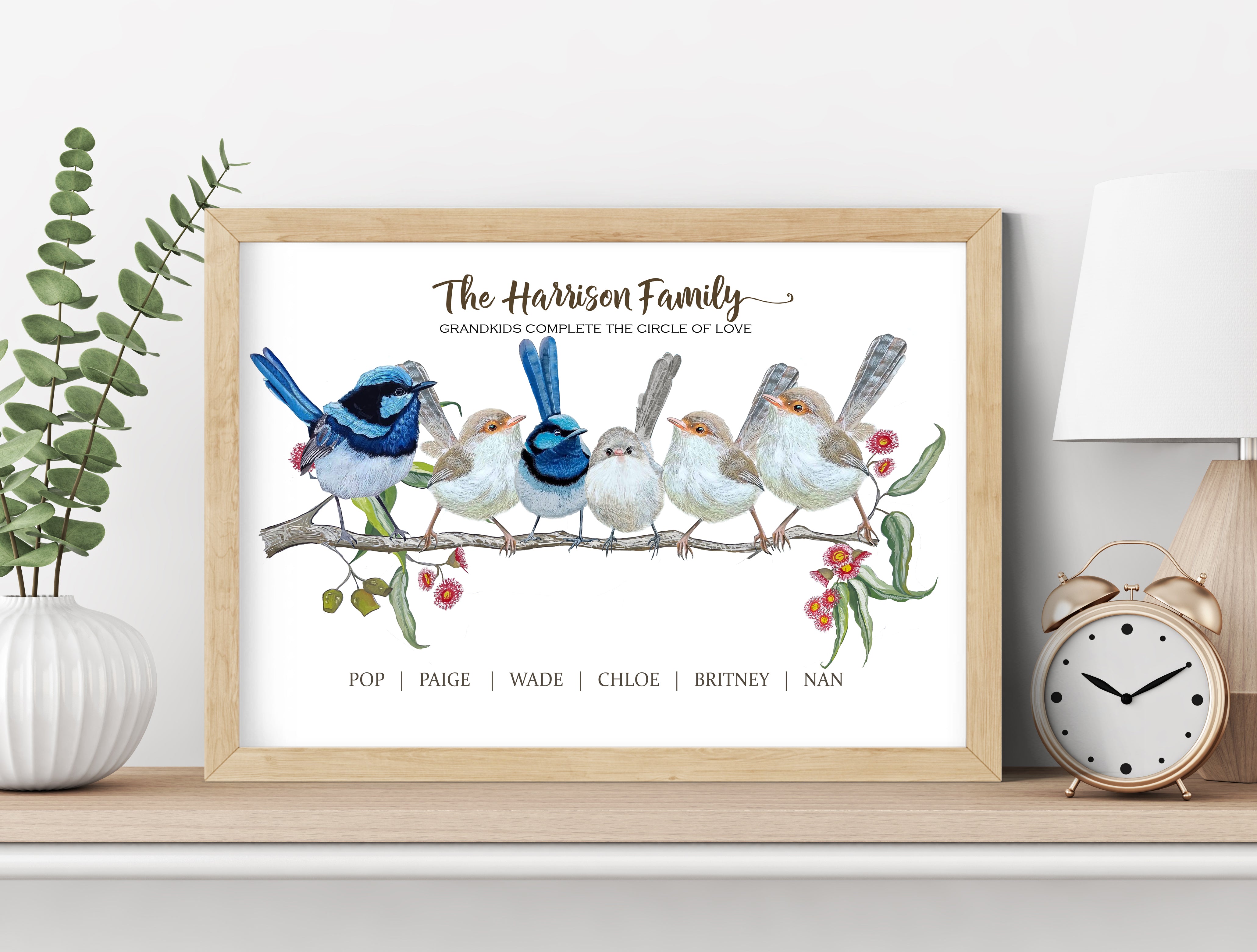 Personalised Blue Fairy Wren Family Print