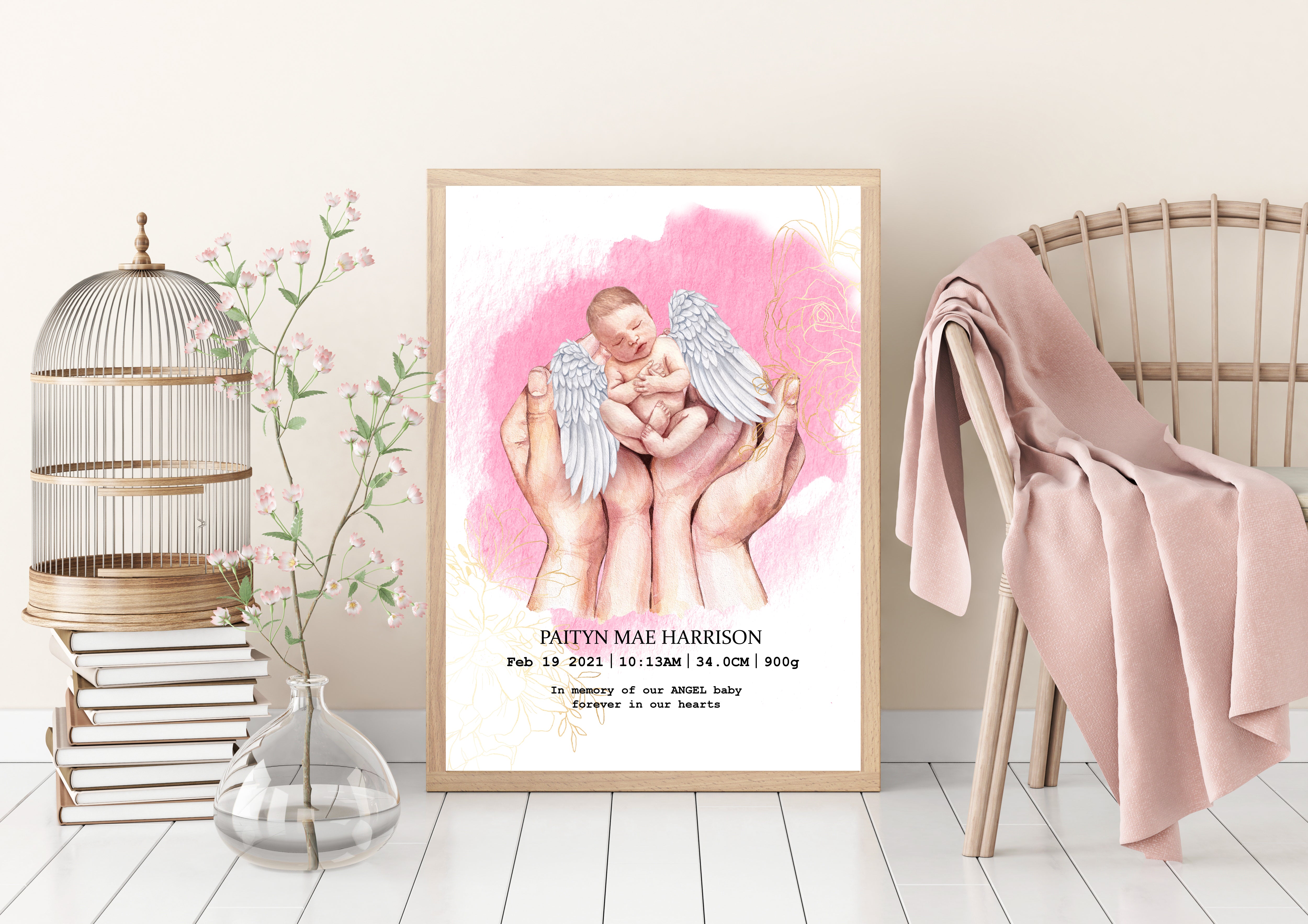 Personalised ANGEL Baby Birth Details print