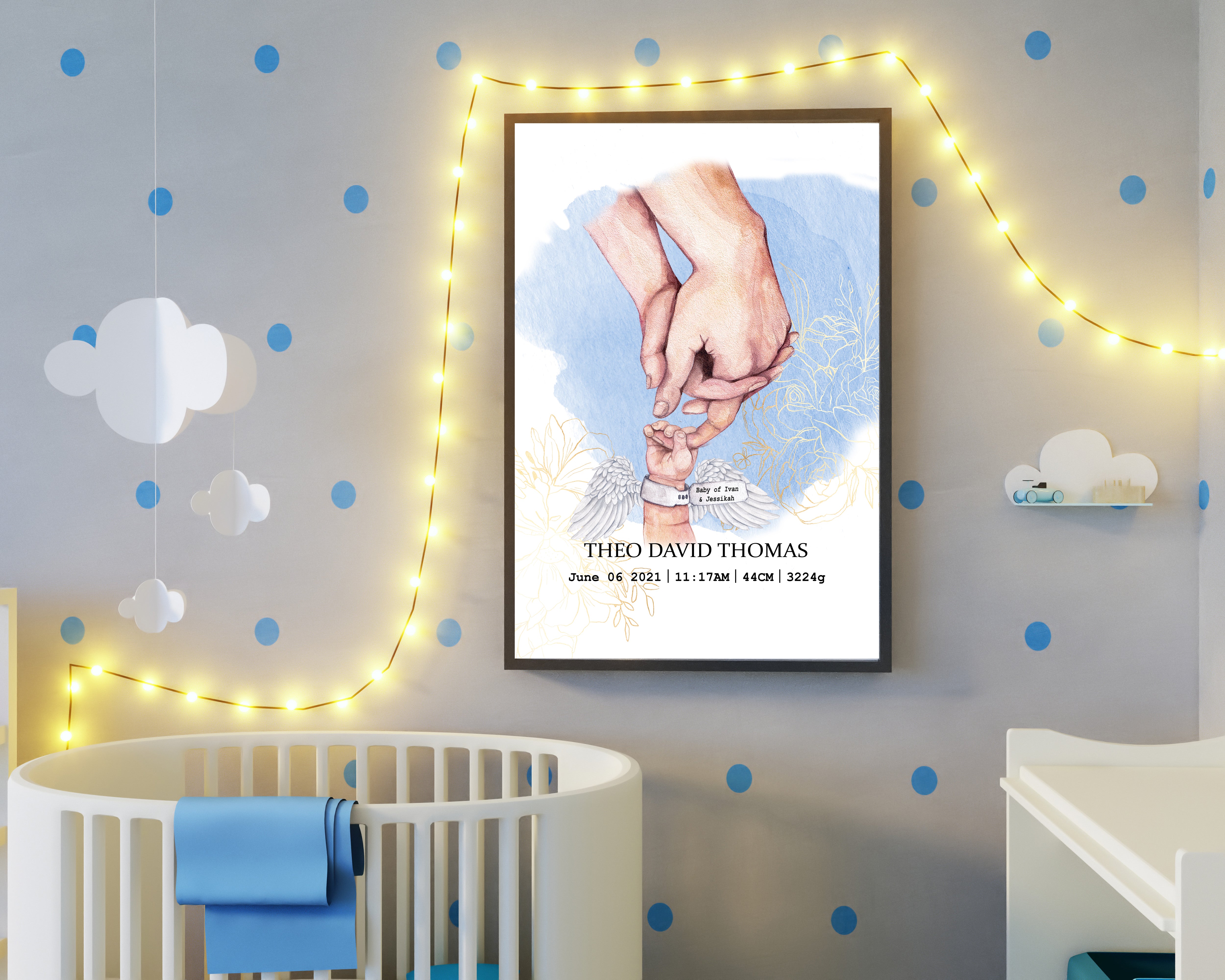 Personalised ANGEL Baby Birth Details print