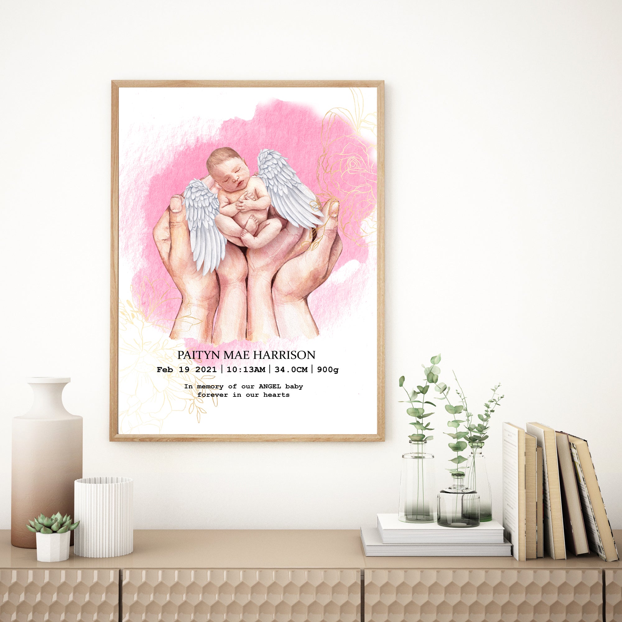 Personalised ANGEL Baby Birth Details print