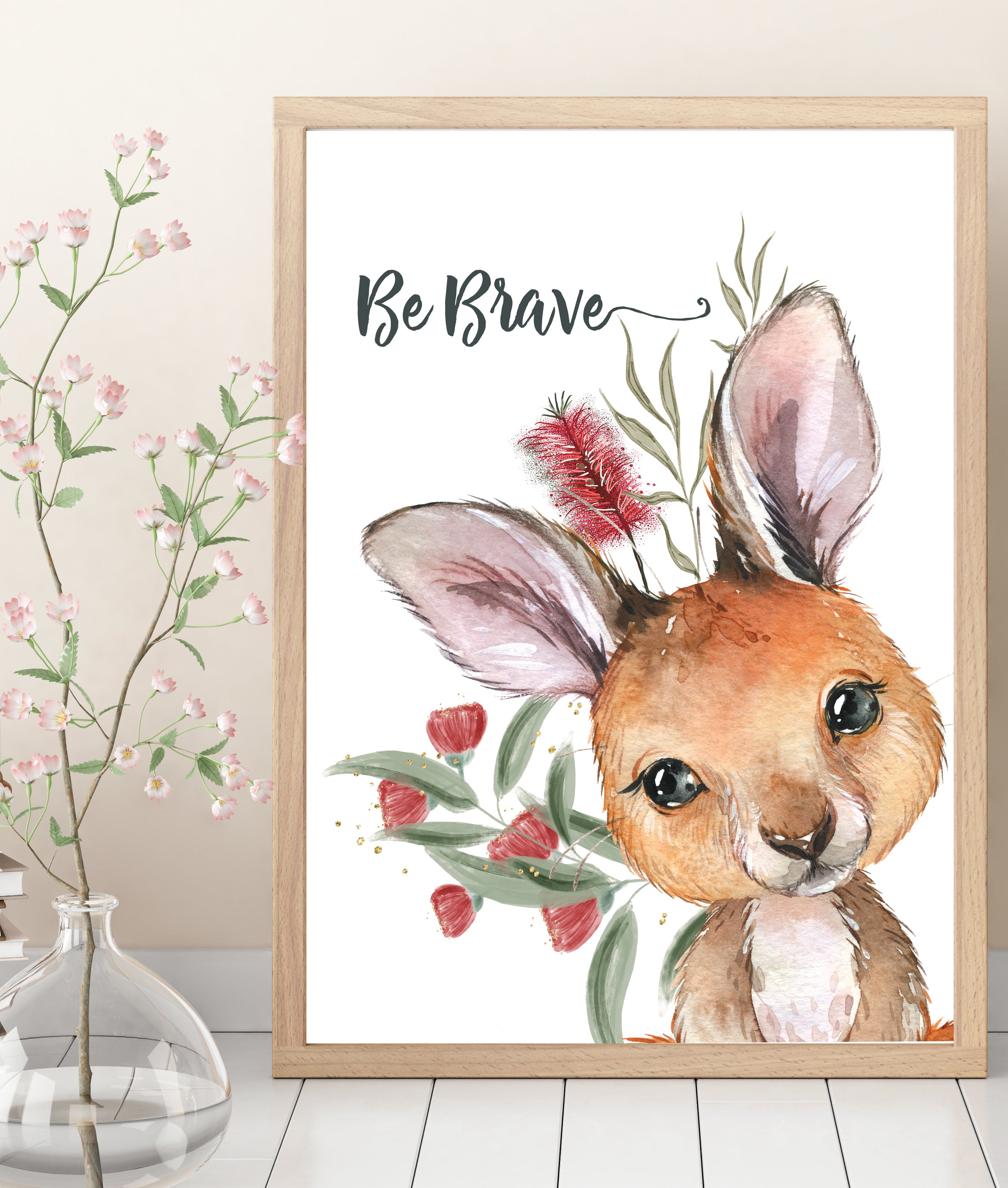 Nursery Print. (Australian Animals and Native Floral) Koala, Kangaroo, Wombat and Platypus  (Set of 4)