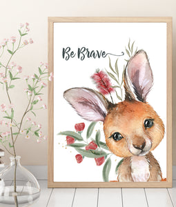 Nursery Print. (Australian Animals and Native Floral) Koala, Kangaroo, Wombat and Platypus  (Set of 4)