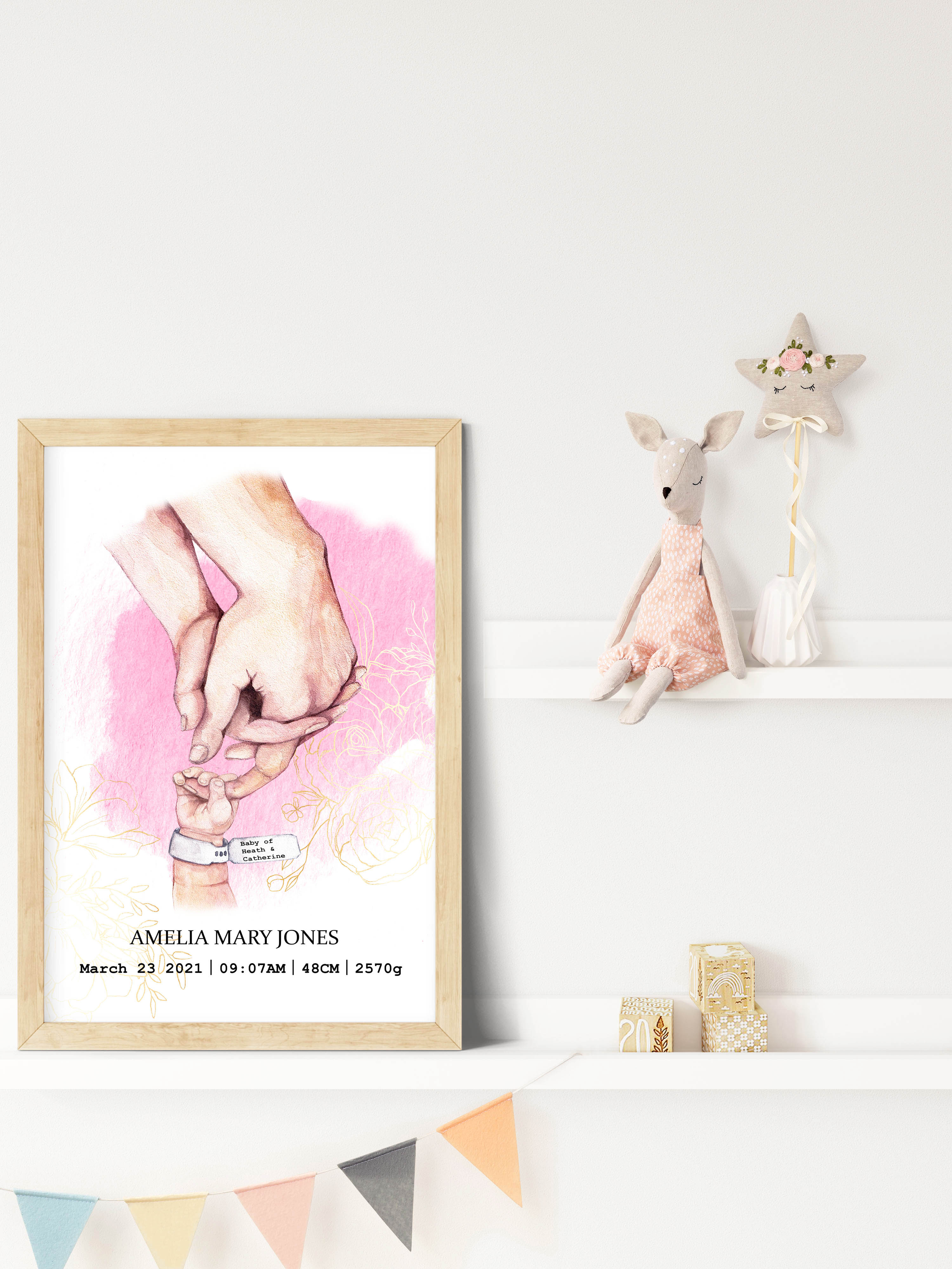 Personalised Baby GIRL Birth Details print