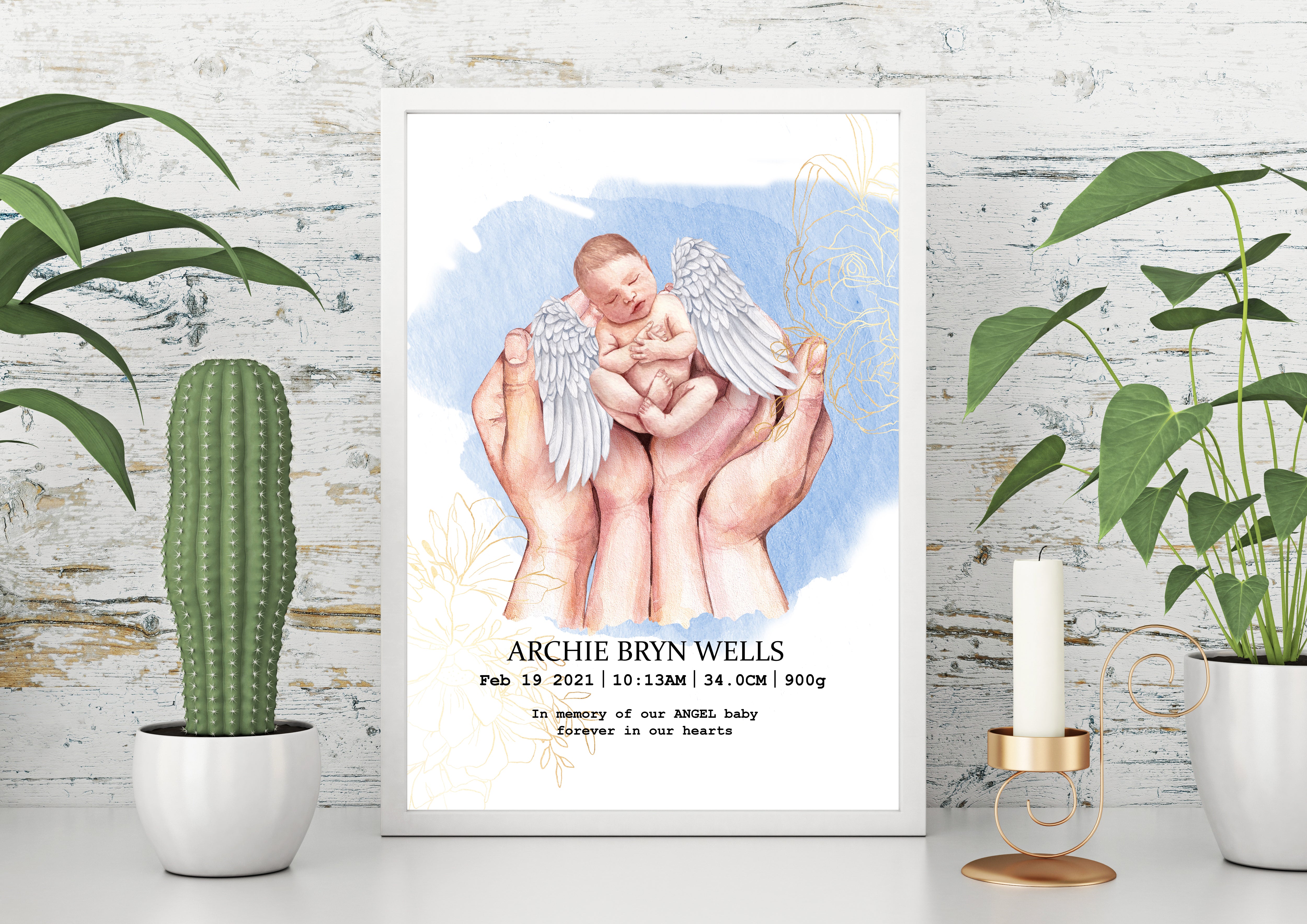 Personalised ANGEL Baby Birth Details print