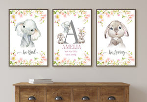 Bunny and Baby Elephant (Set of 3 Prints)