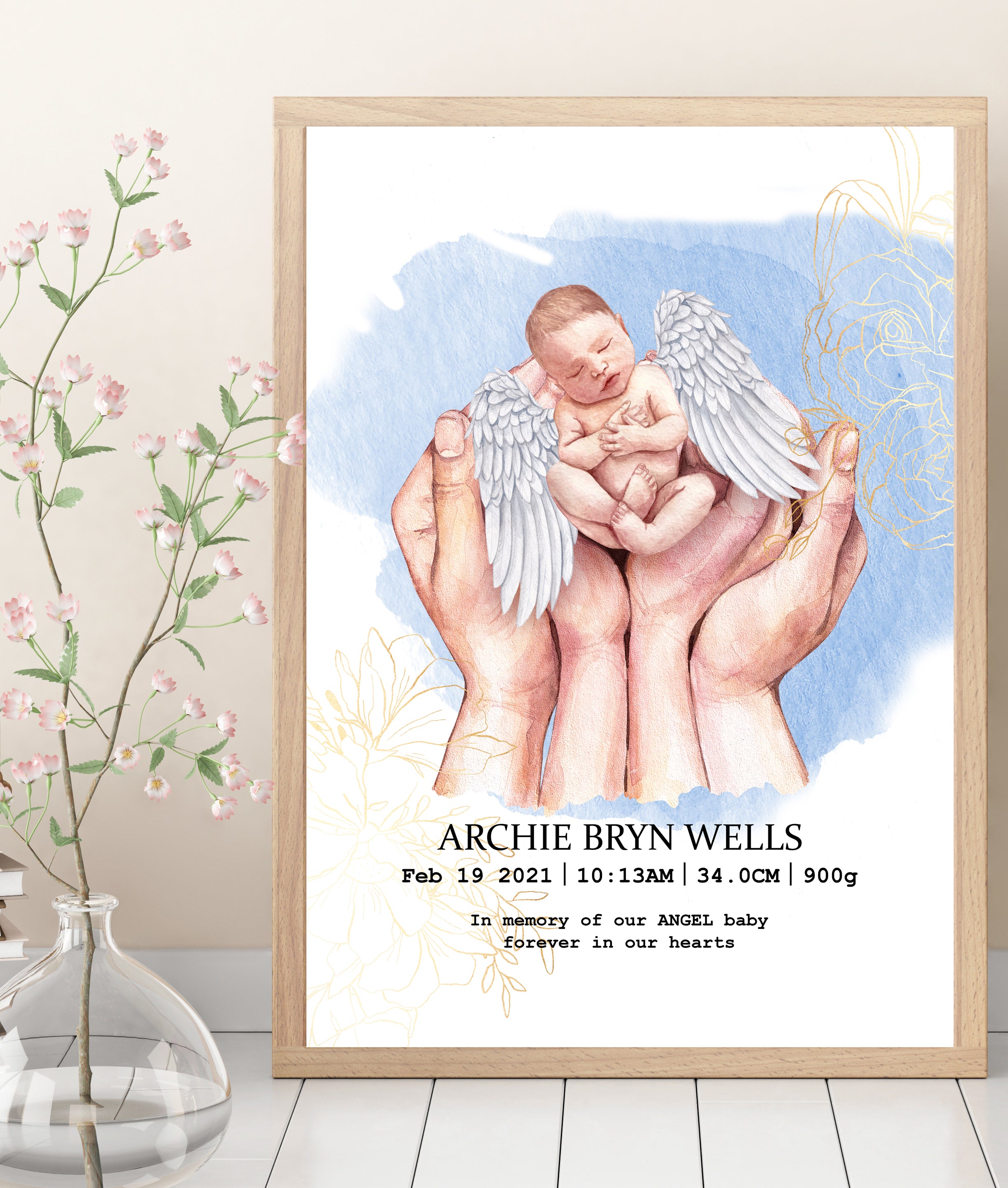 Personalised ANGEL Baby Birth Details print