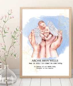 Personalised ANGEL Baby Birth Details print