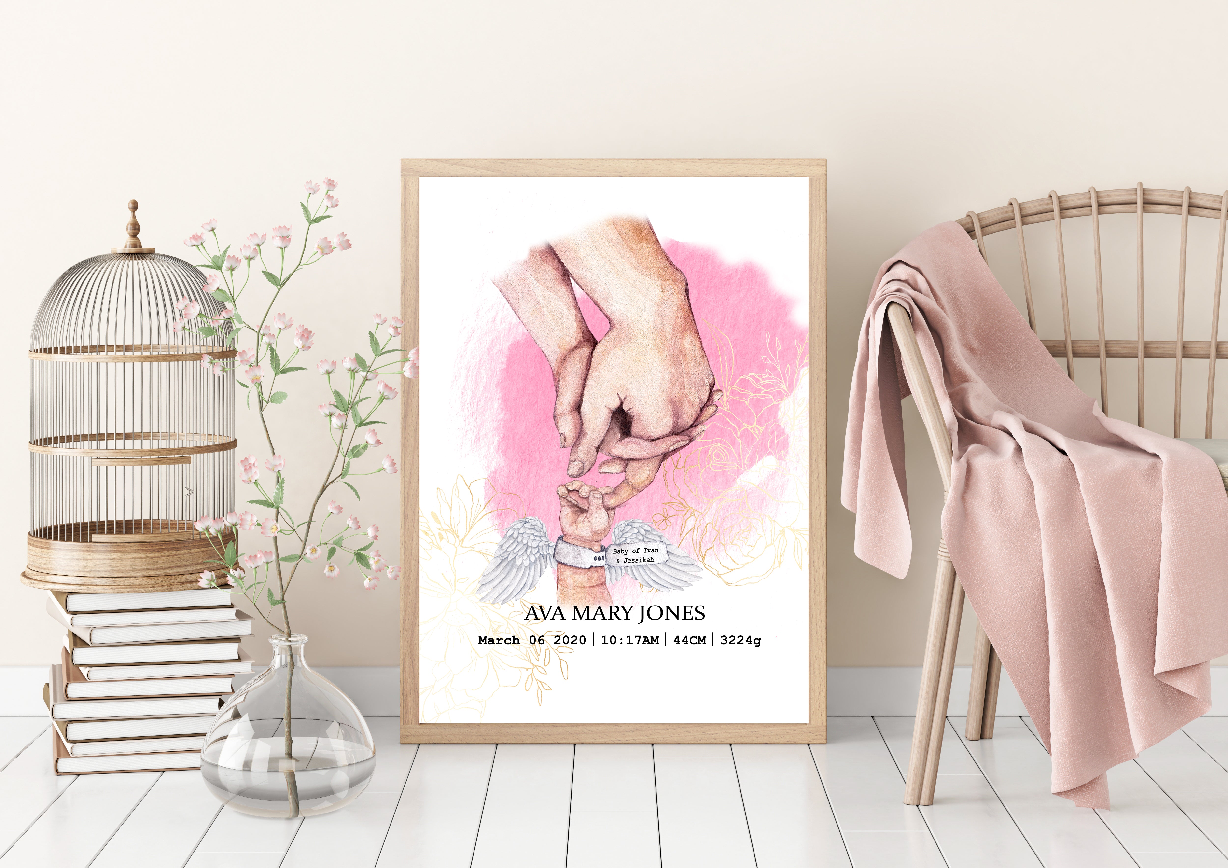 Personalised ANGEL Baby Birth Details print