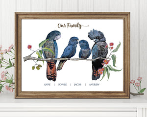 Personalised Red Tailed Black COCKATOO FAMILY Prints