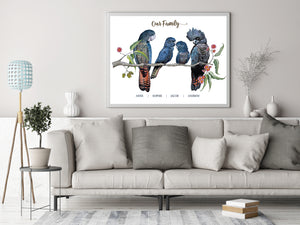Personalised Red Tailed Black COCKATOO FAMILY Prints