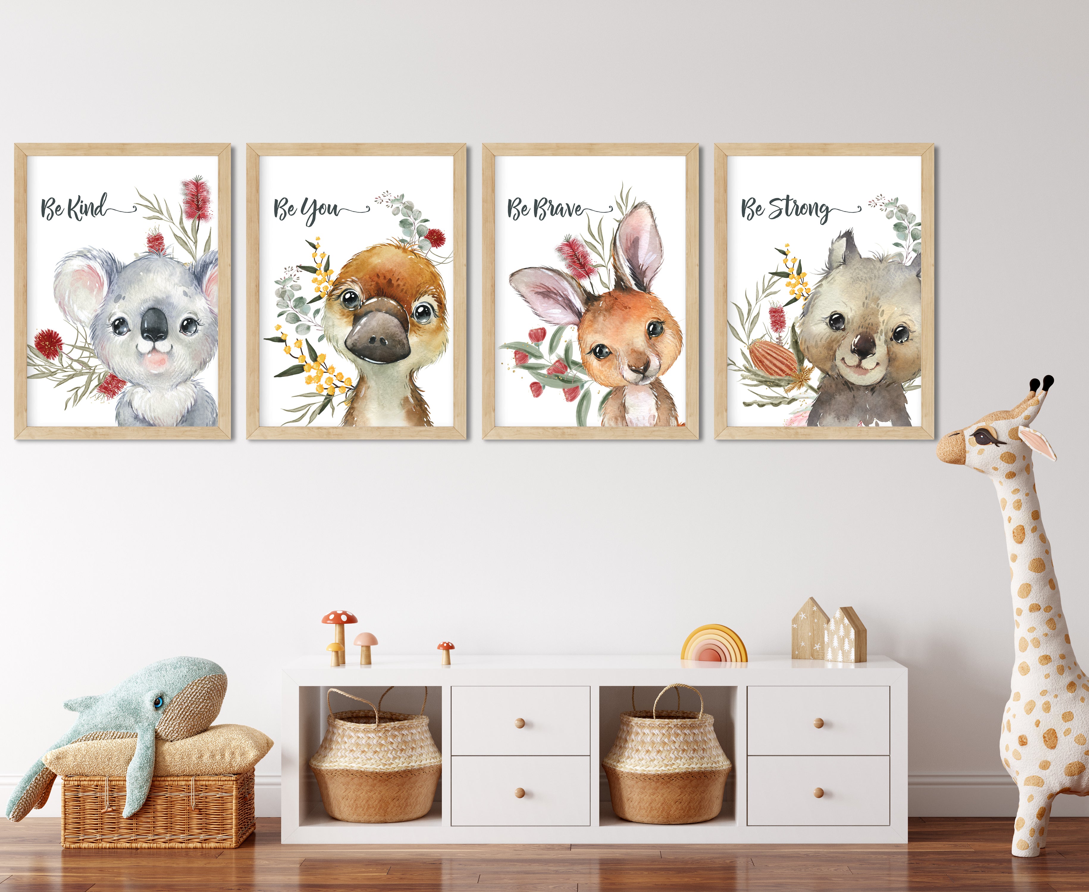 Australian Animal Nursery Wall Art Print Set – Koala, Platypus, Bilby – Set Of 3, Green
