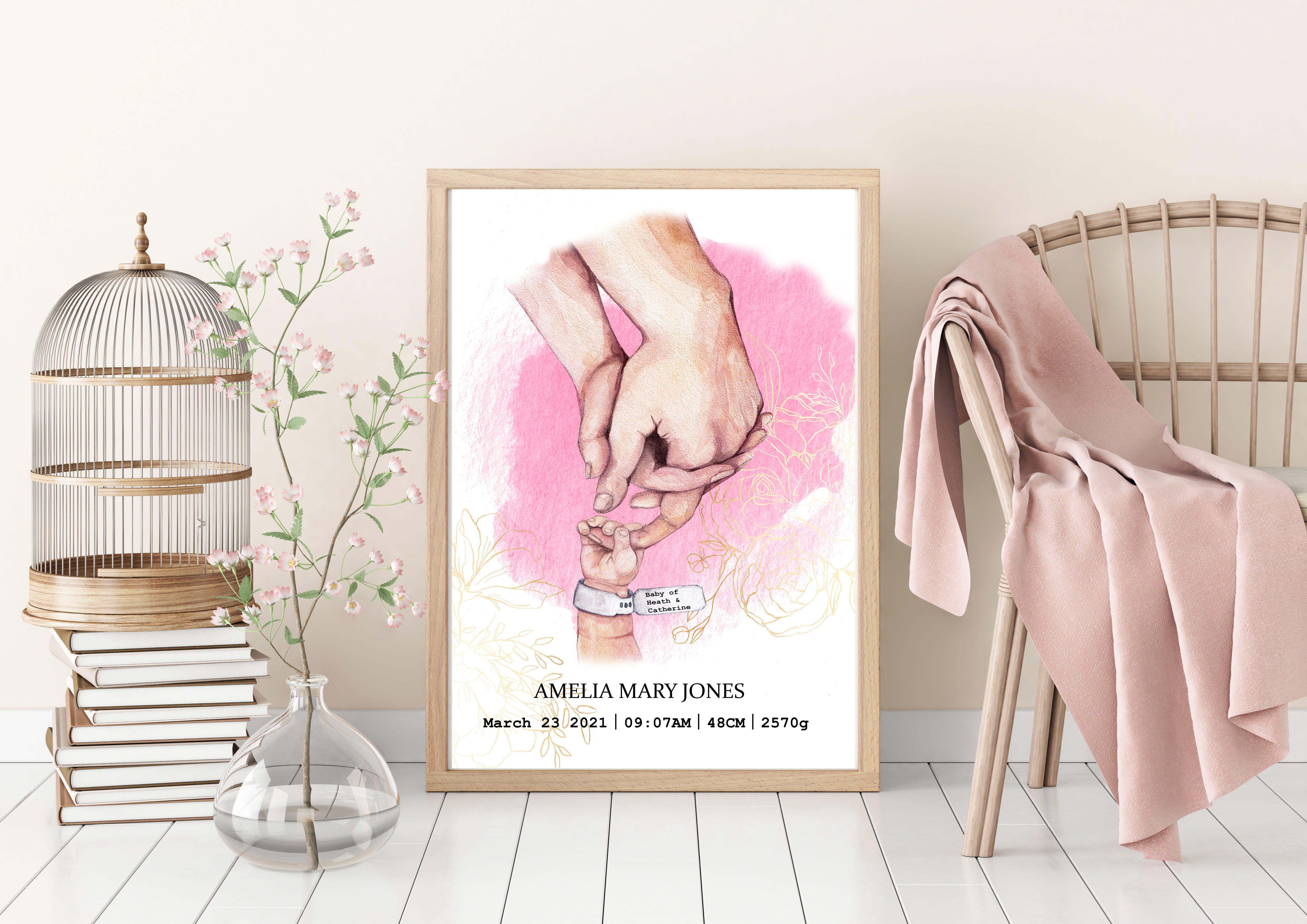 Personalised Baby GIRL Birth Details print