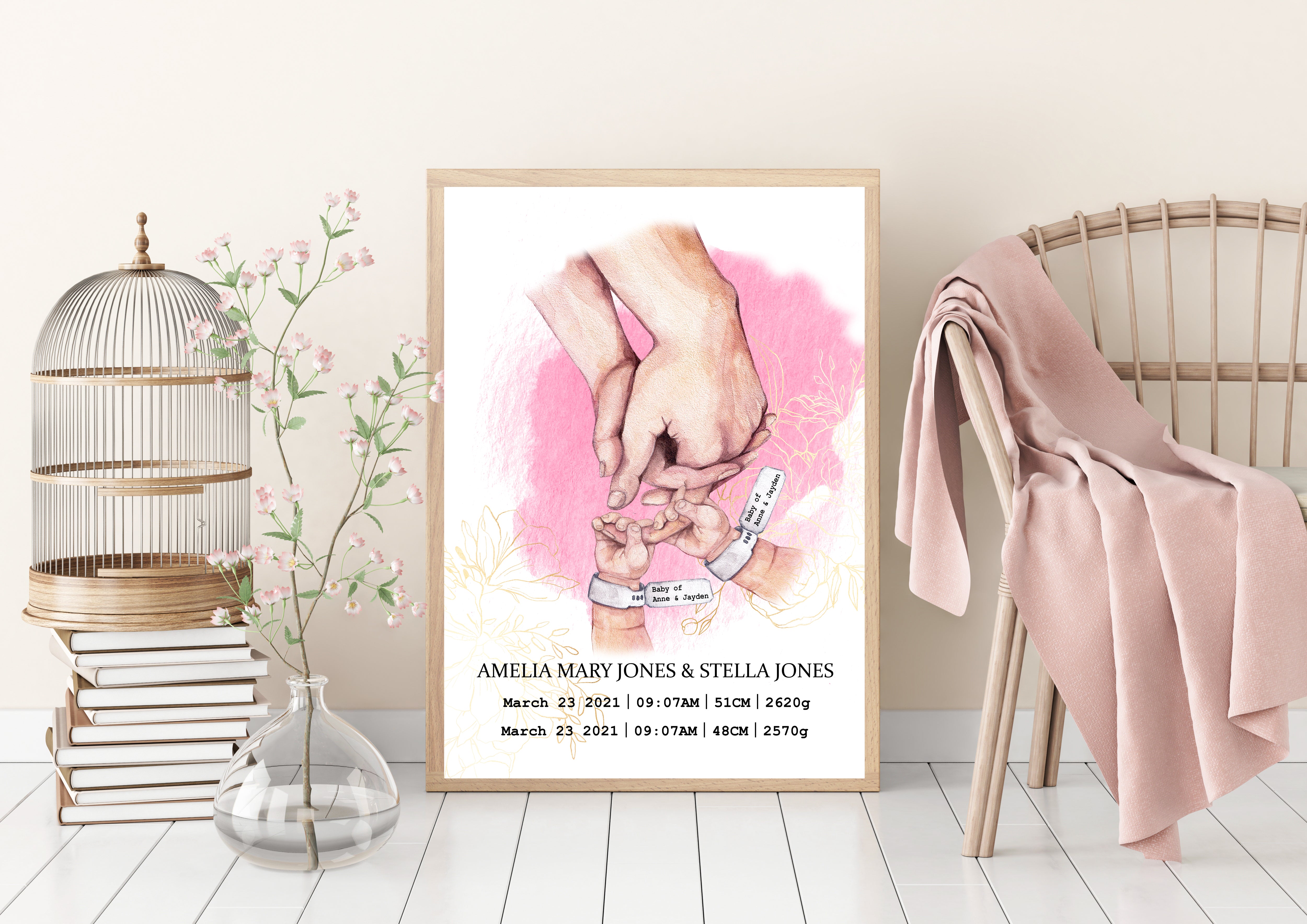 Personalised TWIN BABIES Birth Details print