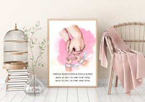 Personalised TWIN BABIES Birth Details print