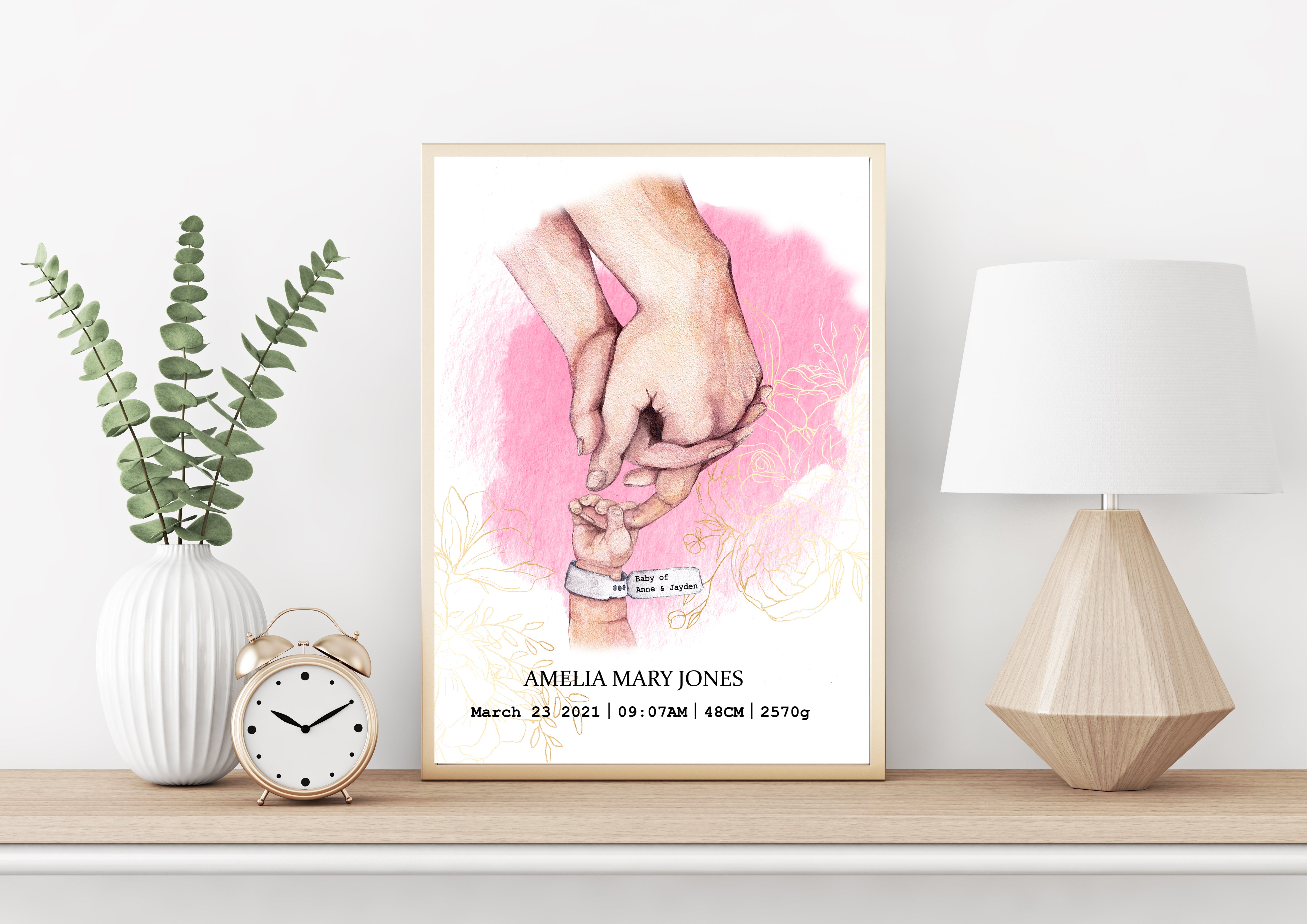 Personalised Baby GIRL Birth Details print