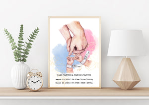 Personalised TWIN BABIES Birth Details print