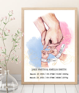 Personalised TWIN BABIES Birth Details print