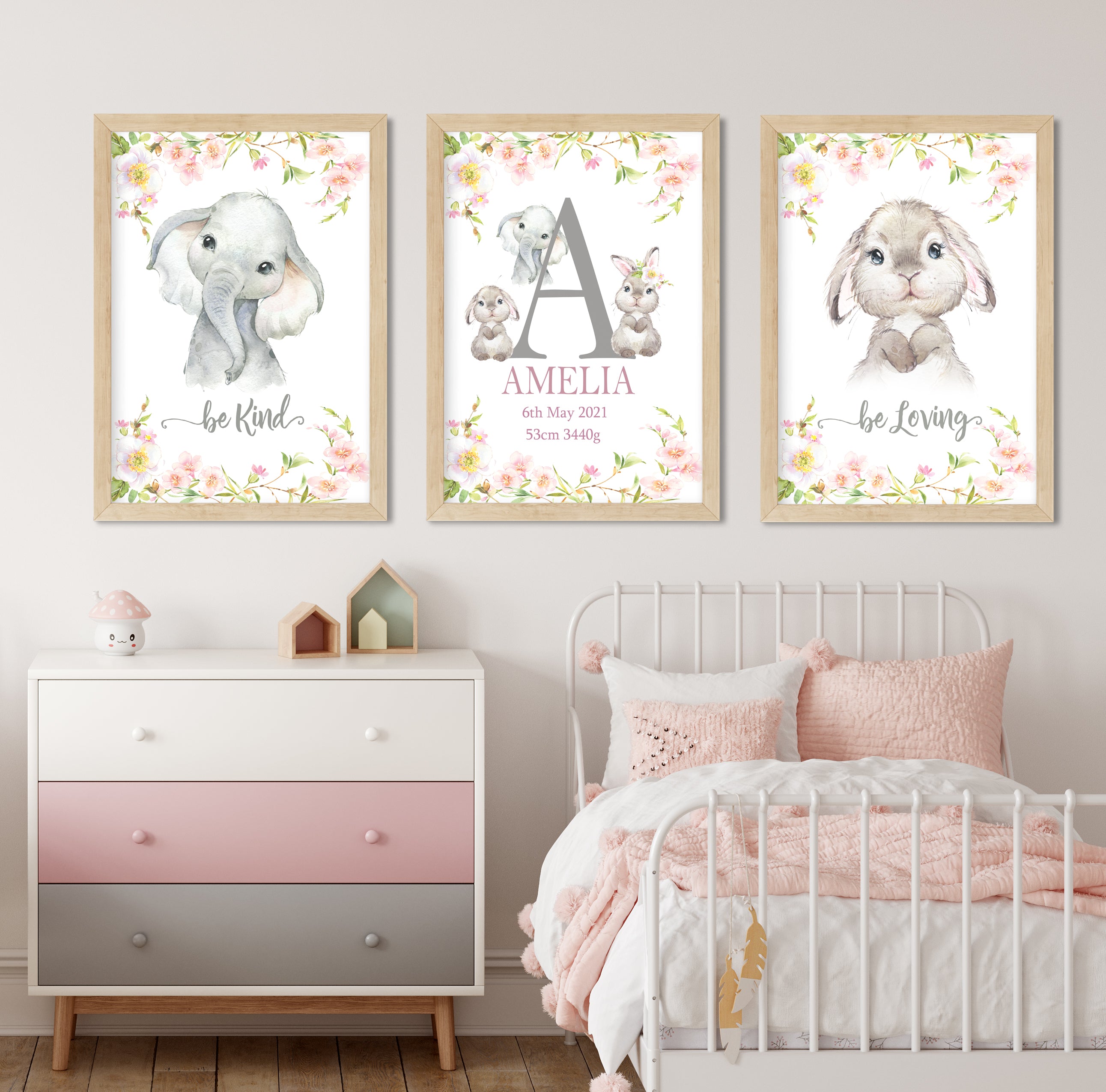 Bunny and Baby Elephant (Set of 3 Prints)