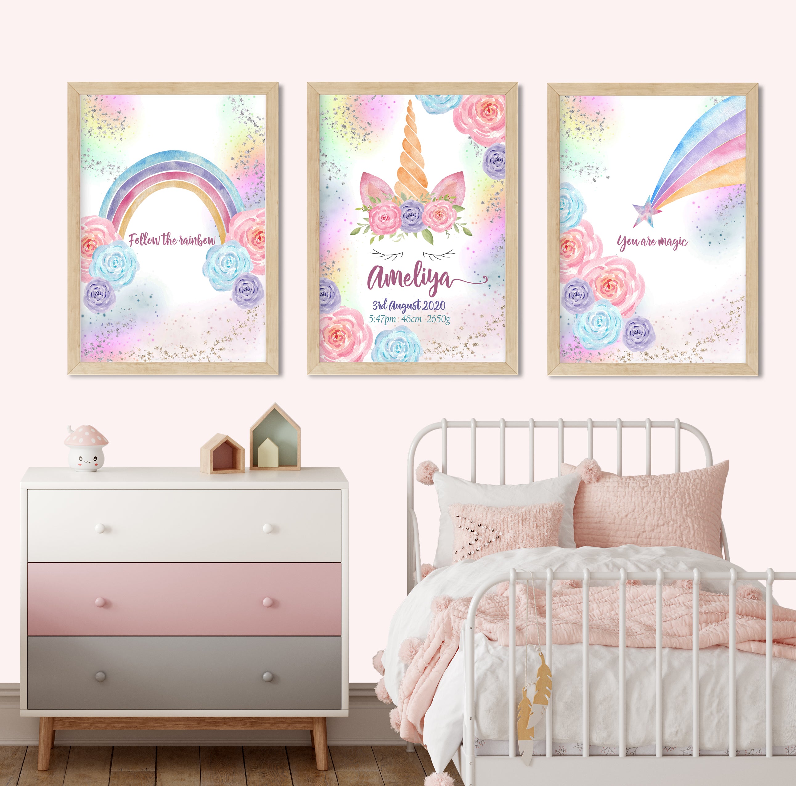 Unicorn and Rainbow (Set of 3 Prints)