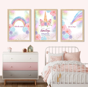 Unicorn and Rainbow (Set of 3 Prints)