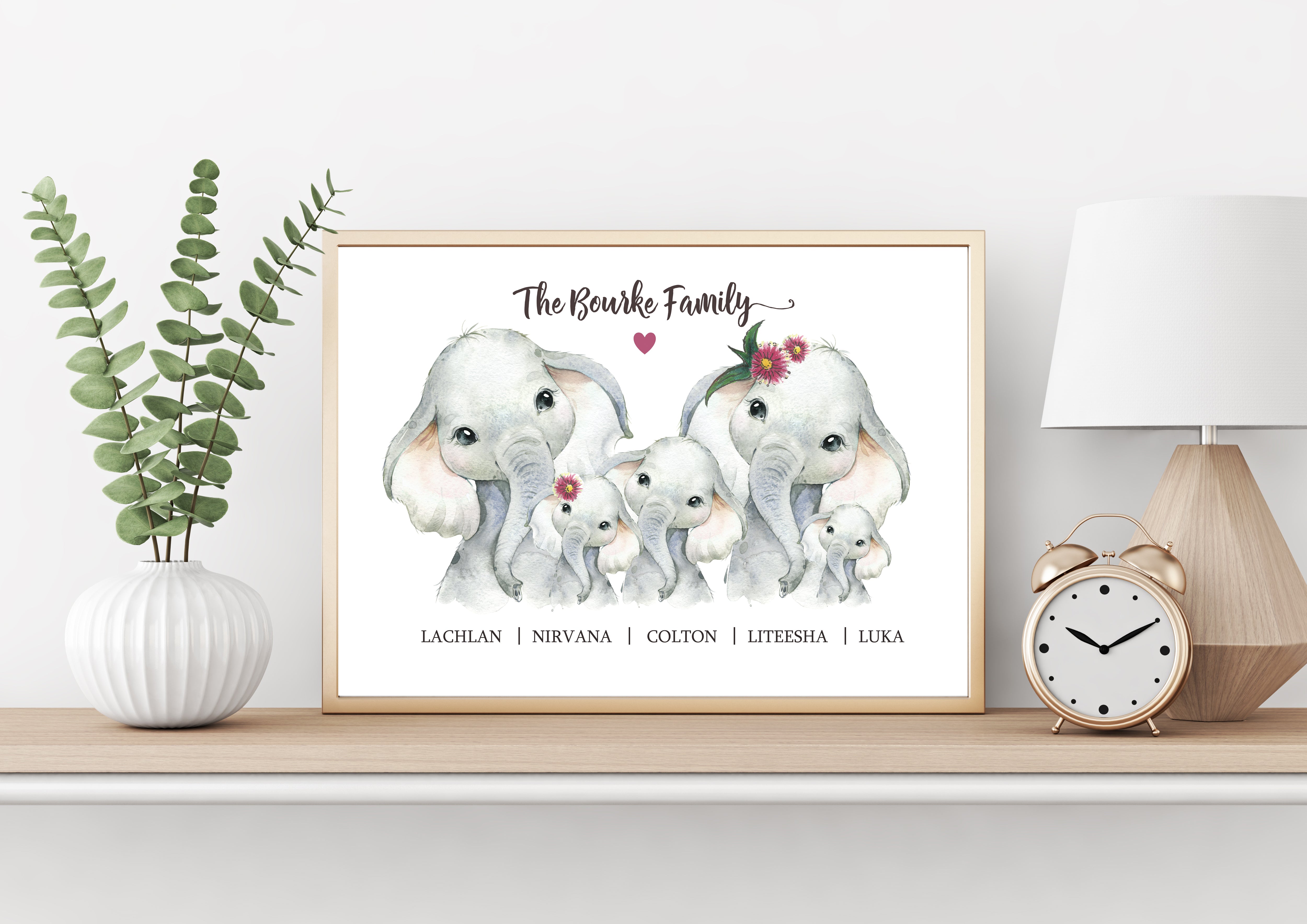 Personalised ELEPHANT FAMILY Prints