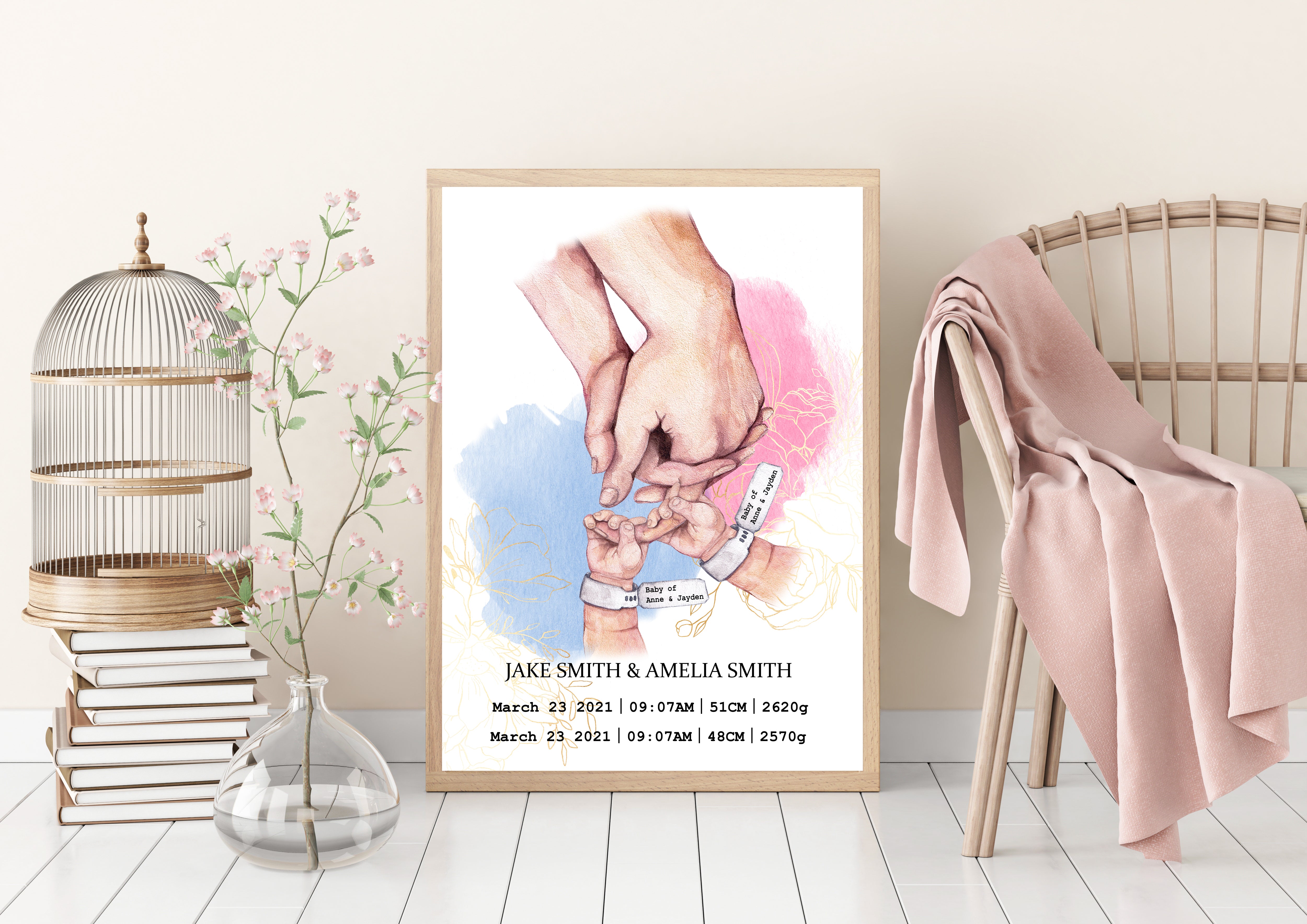 Personalised TWIN BABIES Birth Details print