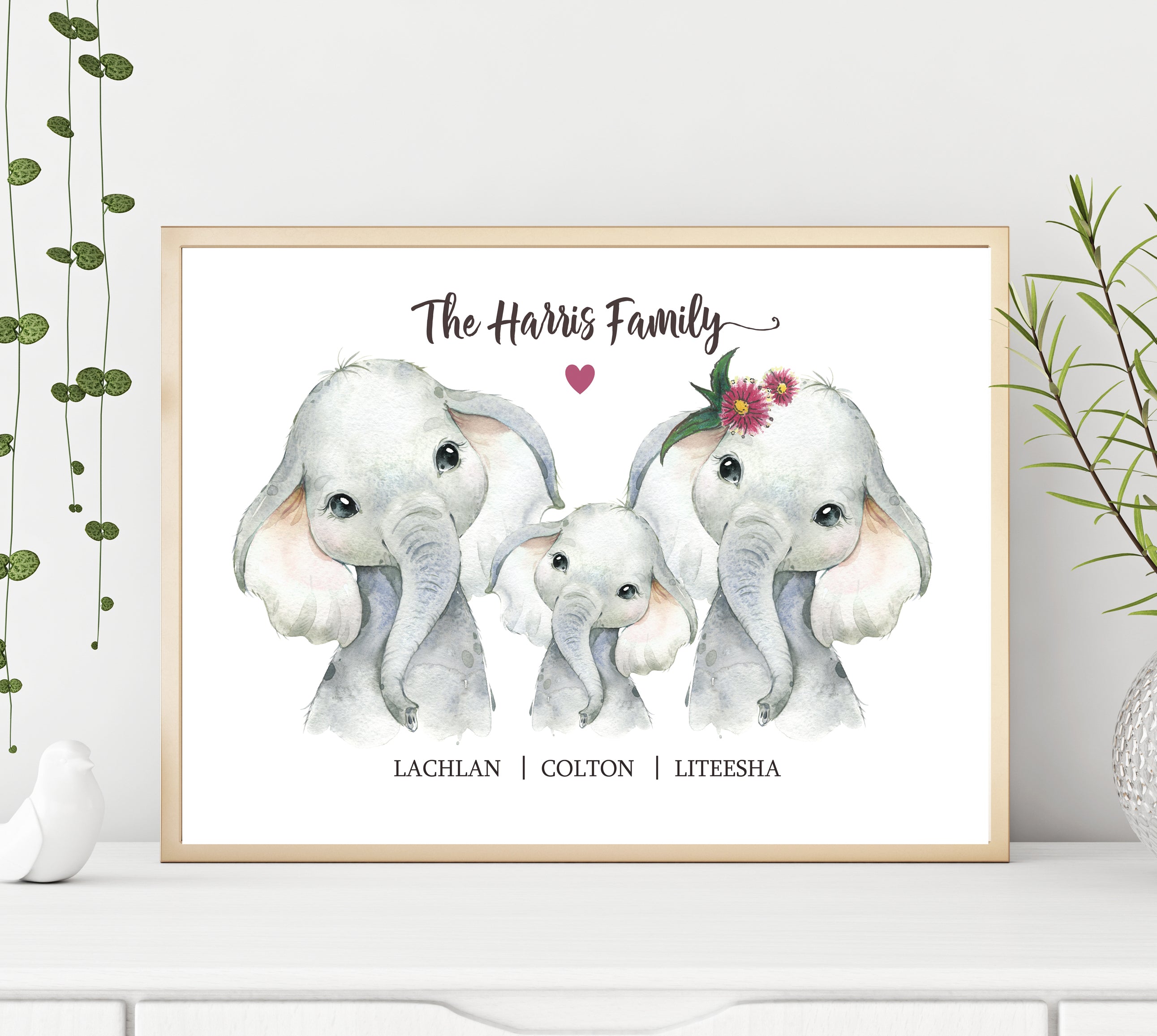 Personalised ELEPHANT FAMILY Prints