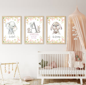 Bunny and Baby Elephant (Set of 3 Prints)